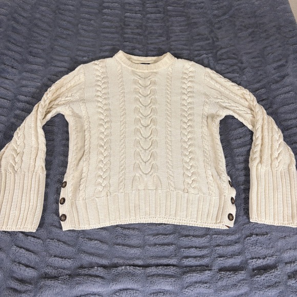 Polo Ralph Lauren Sweaters - Polo Ralph Lauren Cream Cotton Cable Knit Side Button Sweater Large AR911